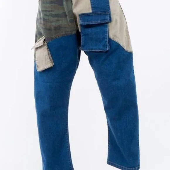 Callie Trifecta: Mixed Denim Khaki Camo Cargo Harem Jeans - Picture 12 of 17